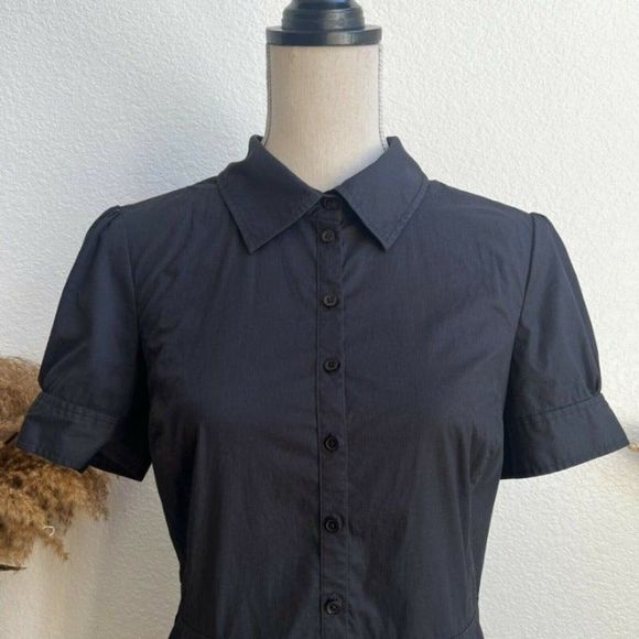 Halogen Womens Fit & Flare Black Shirt Half Button Midi Dress Collared Large - Picture 12 of 12